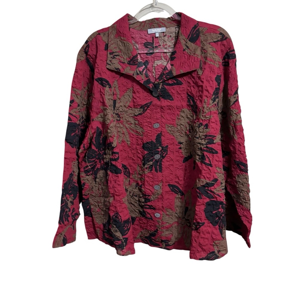 NWT HABITAT SZ XXL CRANBERRY FLORAL BITTON BACK DETAIL BLOUSE